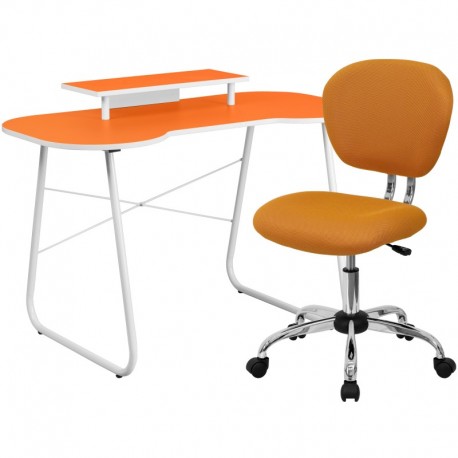 MFO Orange Computer Desk with Monitor Platform and Mesh Chair