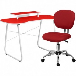 MFO Red Computer Desk with Monitor Platform and Mesh Chair