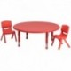 MFO 45'' Round Adjustable Red Plastic Activity Table Set with 2 School Stack Chairs