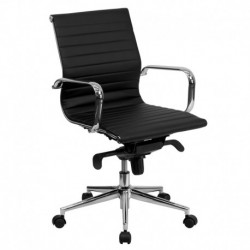 MFO Mid-Back Black Ribbed Upholstered Leather Conference Chair
