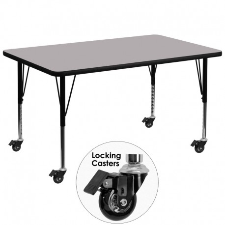MFO Mobile 24''W x 48''L Rectangular Activity Table with Grey Thermal Fused Laminate Top and Height Adjustable Pre-School Legs