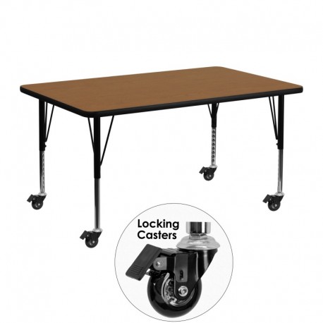 MFO Mobile 24''W x 48''L Rectangular Activity Table with Oak Thermal Fused Laminate Top and Height Adjustable Pre-School Legs