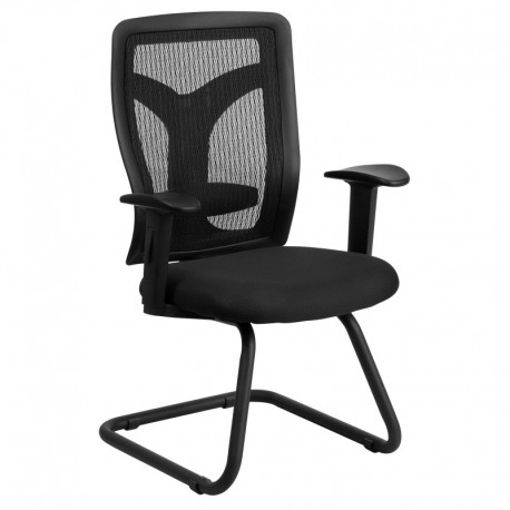 MFO Galaxy Black Mesh Side Arm Chair with Mesh Seat and Adjustable Lumbar Support