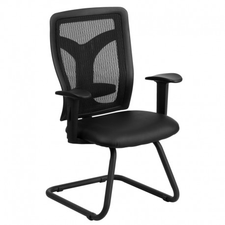MFO Galaxy Black Mesh Side Arm Chair with Leather Seat and Adjustable Lumbar Support