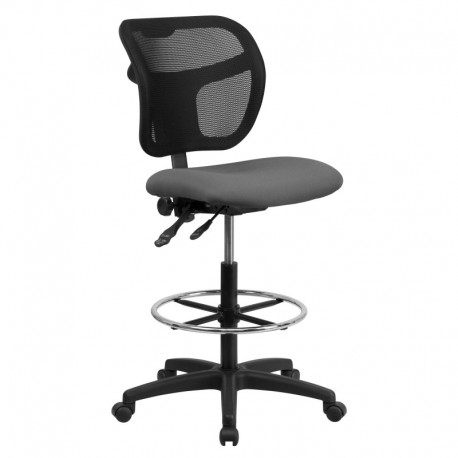 MFO Mid-Back Mesh Drafting Stool with Gray Fabric Seat