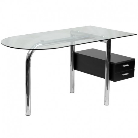 MFO Glass Computer Desk with Two Drawer Pedestal