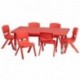 MFO 24''W x 48''L Adjustable Rectangular Red Plastic Activity Table Set with 6 School Stack Chairs