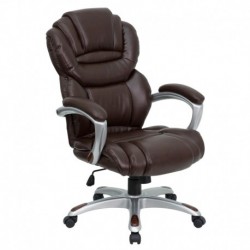 MFO High Back Brown Leather Executive Office Chair with Leather Padded Loop Arms