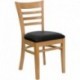 MFO Natural Wood Finished Ladder Back Wooden Restaurant Chair - Black Vinyl Seat