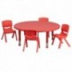 MFO 45'' Round Adjustable Red Plastic Activity Table Set with 4 School Stack Chairs