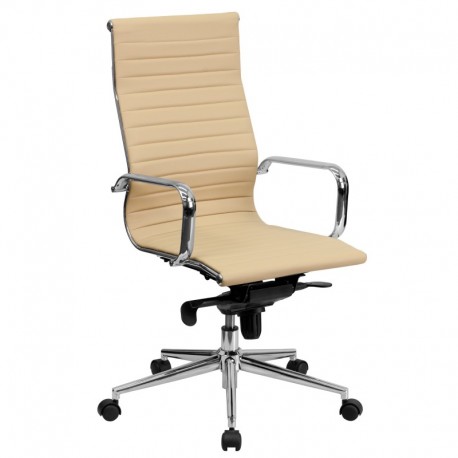 MFO High Back Tan Ribbed Upholstered Leather Executive Office Chair