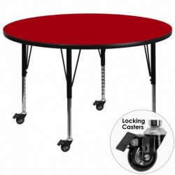 MFO Mobile 42'' Round Activity Table with Red Thermal Fused Laminate Top and Height Adjustable Pre-School Legs