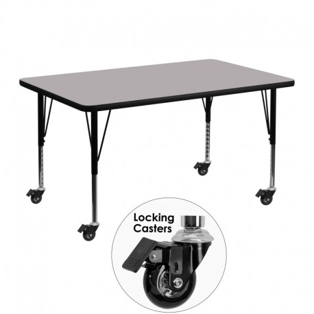 MFO Mobile 30''W x 48''L Rectangular Activity Table with Grey Thermal Fused Laminate Top and Height Adjustable Pre-School Legs