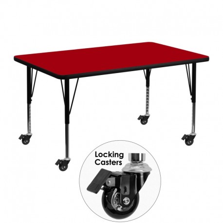 MFO Mobile 30''W x 48''L Rectangular Activity Table with Red Thermal Fused Laminate Top and Height Adjustable Pre-School Legs