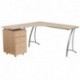 MFO Beech Laminate L-Shape Desk with Three Drawer Pedestal