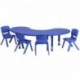 MFO 35''W x 65''L Adjustable Half-Moon Blue Plastic Activity Table Set with 4 School Stack Chairs