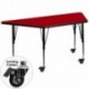 MFO Mobile 30''W x 60''L Trapezoid Activity Table with Red Thermal Fused Laminate Top and Height Adjustable Pre-School Legs