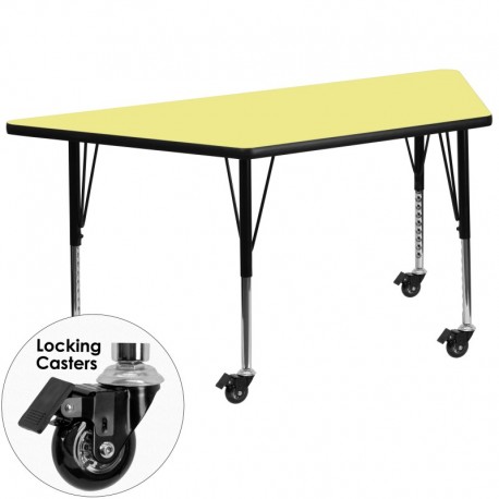 MFO Mobile 30''W x 60''L Trapezoid Activity Table with Yellow Thermal Fused Laminate Top and Height Adjustable Pre-School Legs