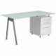 MFO White Computer Desk with Glass Top and Three Drawer Pedestal