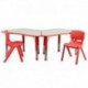 MFO Red Trapezoid Plastic Activity Table Configuration with 2 School Stack Chairs
