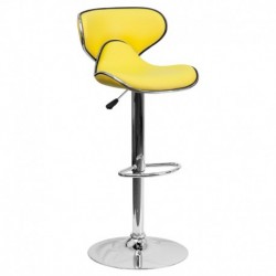 MFO Contemporary Cozy Mid-Back Yellow Vinyl Adjustable Height Bar Stool with Chrome Base