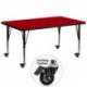 MFO Mobile 30''W x 72''L Rectangular Activity Table with Red Thermal Fused Laminate Top and Height Adjustable Pre-School Legs