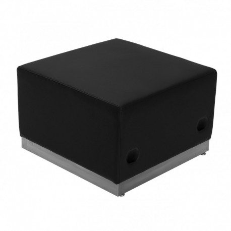 MFO Inspiration Collection Black Leather Ottoman with Brushed Stainless Steel Base