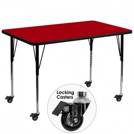 MFO Mobile 36''W x 72''L Rectangular Activity Table with Red Thermal Fused Laminate Top and Standard Height Adjustable Legs