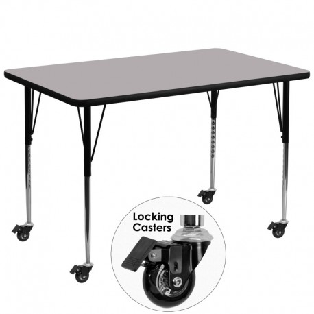 MFO Mobile 36''W x 72''L Rectangular Activity Table with Grey Thermal Fused Laminate Top and Standard Height Adjustable Legs