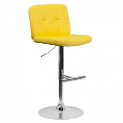 MFO Contemporary Tufted Yellow Vinyl Adjustable Height Bar Stool with Chrome Base