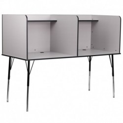 MFO Double Wide Study Carrel with Adjustable Legs and Top Shelf in Nebula Grey Finish