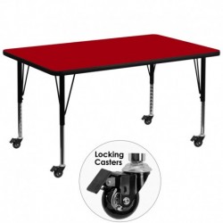 MFO Mobile 36''W x 72''L Rectangular Activity Table with Red Thermal Fused Laminate Top and Height Adjustable Pre-School Legs