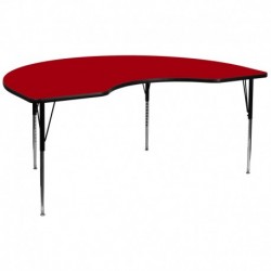 MFO 48''W x 96''L Kidney Shaped Activity Table with Red Thermal Fused Laminate Top and Standard Height Adjustable Legs