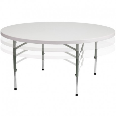MFO 60'' Round Height Adjustable Granite White Plastic Folding Table