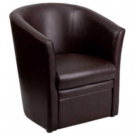 MFO Brown Leather Barrel-Shaped Guest Chair