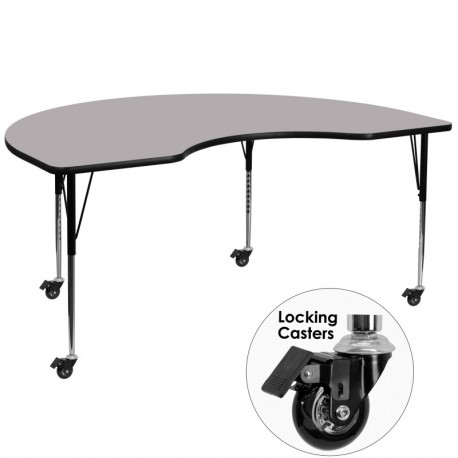 MFO Mobile 48''W x 72''L Kidney Shaped Activity Table with Grey Thermal Fused Laminate Top and Standard Height Adjustable Legs