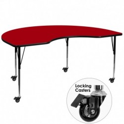 MFO Mobile 48''W x 72''L Kidney Shaped Activity Table with Red Thermal Fused Laminate Top and Standard Height Adjustable Legs