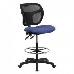 MFO Mid-Back Mesh Drafting Stool with Navy Blue Fabric Seat