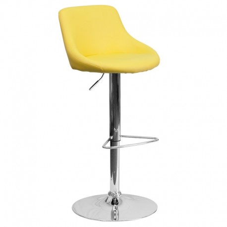 MFO Contemporary Yellow Vinyl Bucket Seat Adjustable Height Bar Stool with Chrome Base