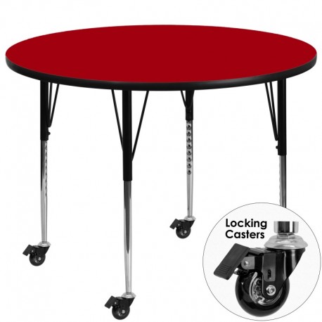 MFO Mobile 60'' Round Activity Table with Red Thermal Fused Laminate Top and Standard Height Adjustable Legs