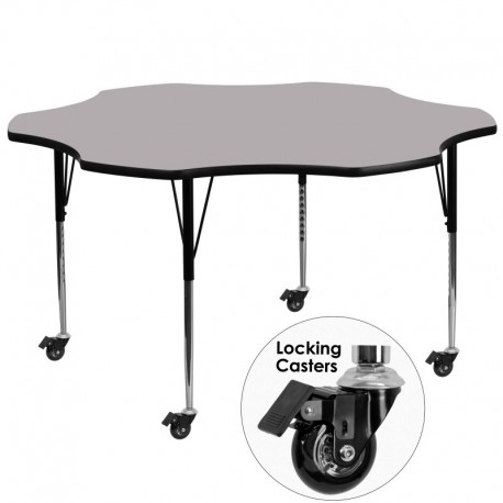 MFO Mobile 60'' Flower Shaped Activity Table with Grey Thermal Fused Laminate Top and Standard Height Adjustable Legs