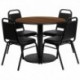MFO 36'' Round Walnut Laminate Table Set with 4 Black Trapezoidal Back Banquet Chairs