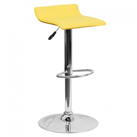 MFO Contemporary Yellow Vinyl Adjustable Height Bar Stool with Chrome Base