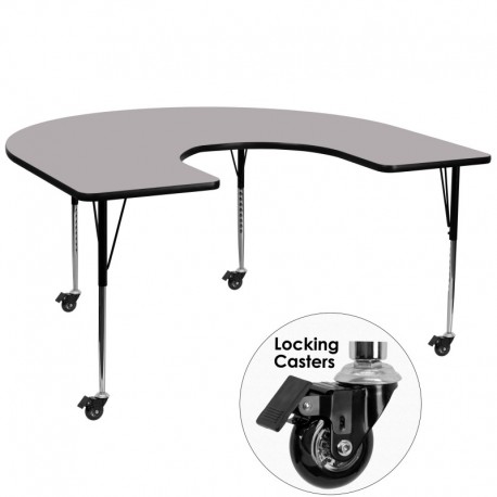 MFO Mobile 60''W x 66''L Horseshoe Activity Table with Grey Thermal Fused Laminate Top and Standard Height Adjustable Legs