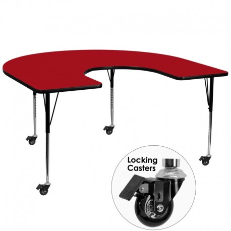 MFO Mobile 60''W x 66''L Horseshoe Activity Table with Red Thermal Fused Laminate Top and Standard Height Adjustable Legs