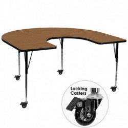 MFO Mobile 60''W x 66''L Horseshoe Activity Table with Oak Thermal Fused Laminate Top and Standard Height Adjustable Legs