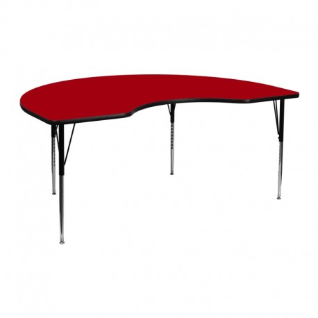 MFO 48''W x 72''L Kidney Shaped Activity Table with Red Thermal Fused Laminate Top and Standard Height Adjustable Legs