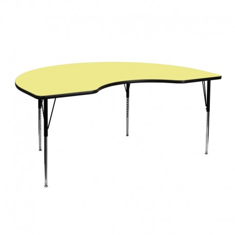 MFO 48''W x 72''L Kidney Shaped Activity Table with Yellow Thermal Fused Laminate Top and Standard Height Adjustable Legs