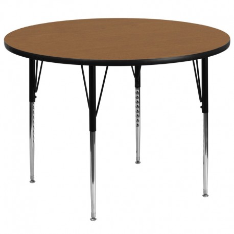 MFO 60'' Round Activity Table with Oak Thermal Fused Laminate Top and Standard Height Adjustable Legs