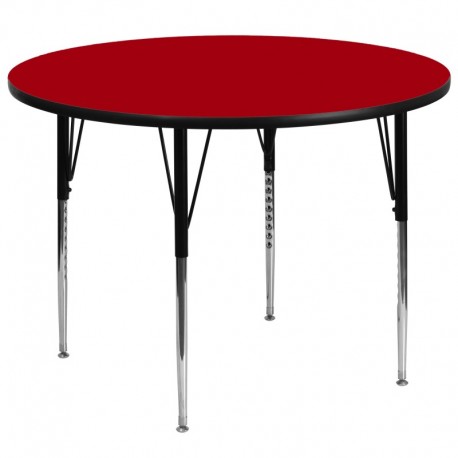 MFO 60'' Round Activity Table with Red Thermal Fused Laminate Top and Standard Height Adjustable Legs